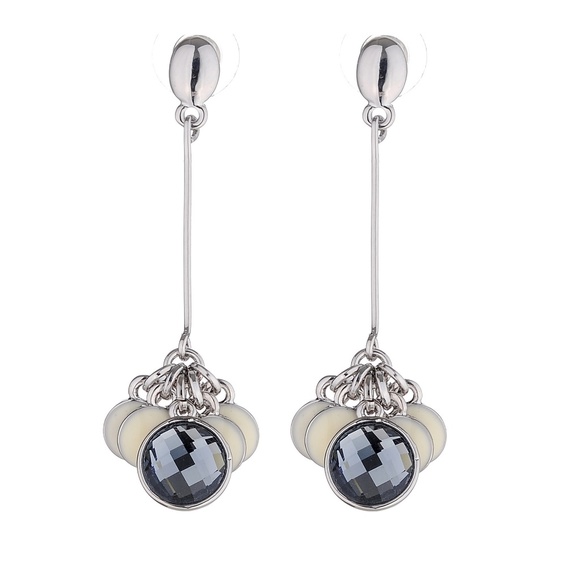 SILVER CREAMY GEM CHARM DANGLE EARRINGS - Picture 1 of 4